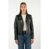 Geacă de Piele Mauritius MWFarah - Verde Închis Biker Style geaca piele dama mauritius verde inchis mwfarah regular fit stil biker asimetric