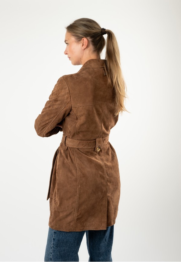 Trench din piele întoarsă damă Mauritius MWHilda whiskey, Regular Fit, cu nasturi și cordon de legare în talie — fotografia 10