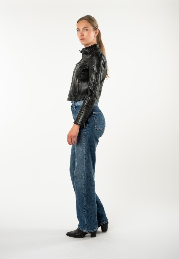 Geacă de Piele Damă Mauritius MWIsadora Neagră Slim Fit cu stea aplicată pe spate — fotografia 3