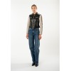 Mauritius MWIsadora - Geacă de Piele Damă Negru Bej Slim Fit Geacă de Piele Damă Mauritius MWIsadora Negru Bej Slim Fit cu stea aplicată pe spate