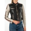 Mauritius MWIsadora - Geacă de Piele Damă Negru Bej Slim Fit Geacă de Piele Damă Mauritius MWIsadora Negru Bej Slim Fit cu stea aplicată pe spate