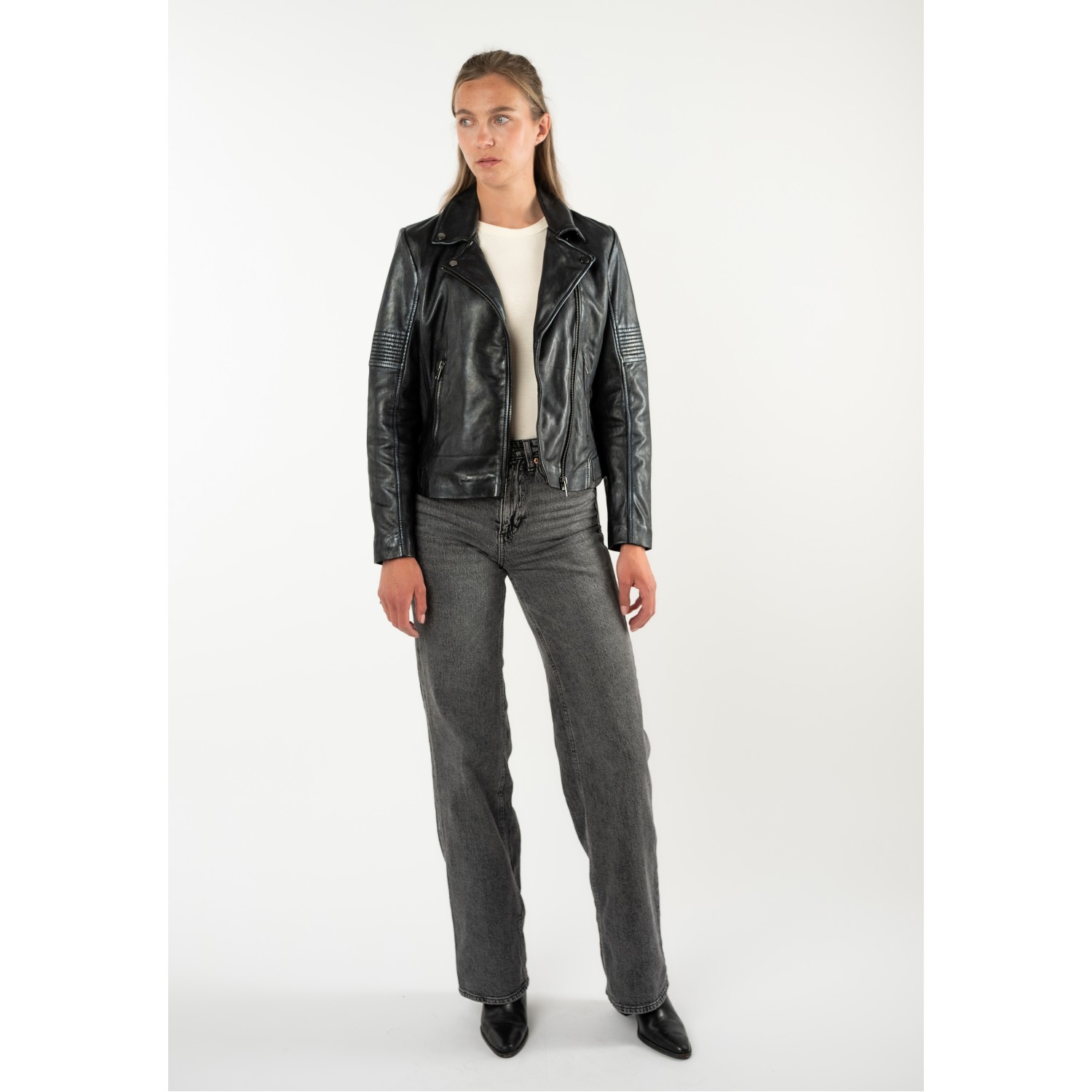 Mauritius MWJuna - Geacă de Piele Damă Neagră Geacă de Piele Damă Mauritius Neagră MWJuna Slim Fit
