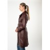 Trench de Piele Damă Mauritius Vișiniu MWLeodie Trench de piele damă Mauritius MWLeodie vișiniu, Regular Fit, cu rever, nasturi și curea cu cataramă în talie
