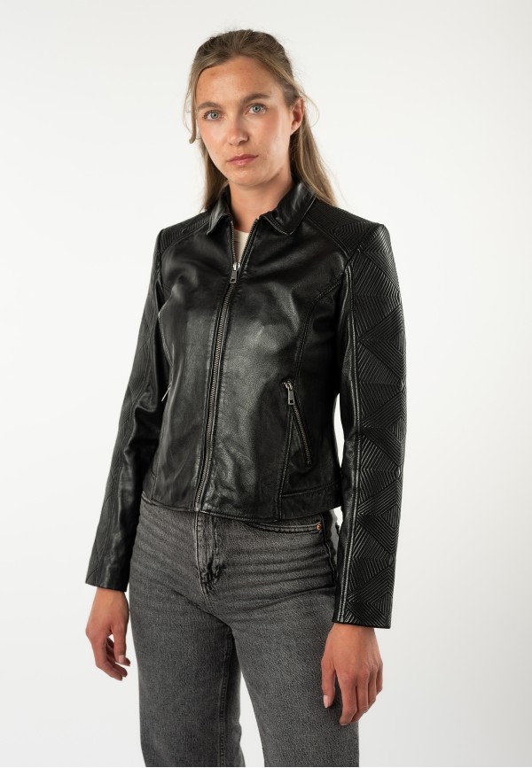 Geacă de Piele Damă Mauritius Neagră MWNova Slim Fit — fotografia 4