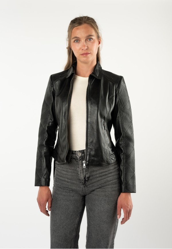 Geacă de Piele Damă Mauritius Neagră MWNova Slim Fit — fotografia 8