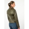 Geacă de Piele Damă Mauritius Olive MWPasja Geacă de piele damă Mauritius MWPasja olive, Regular Fit, cu rever, fermoar asimetric și catarame laterale