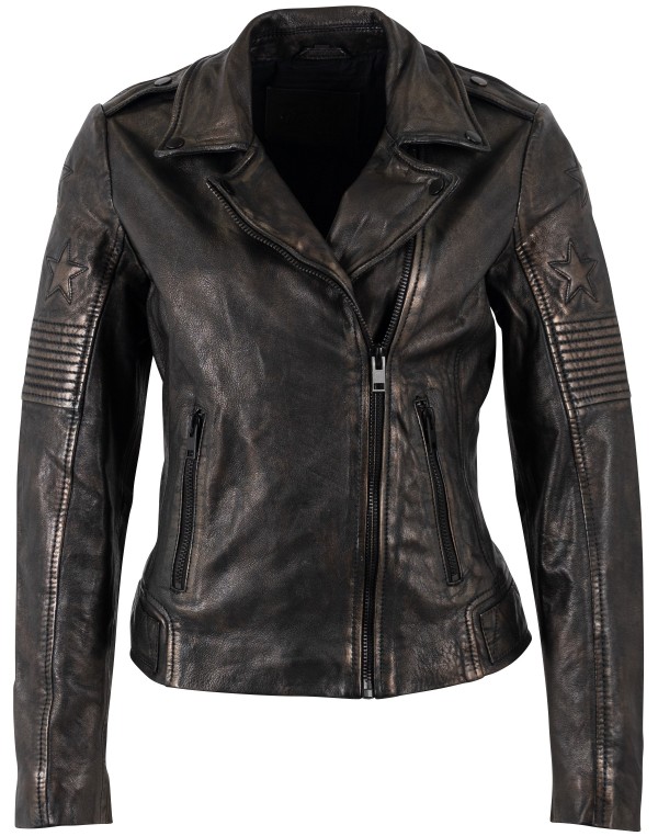 Geacă de Piele Damă Mauritius Negru Antic MWWona Biker Slim Fit — fotografia 1