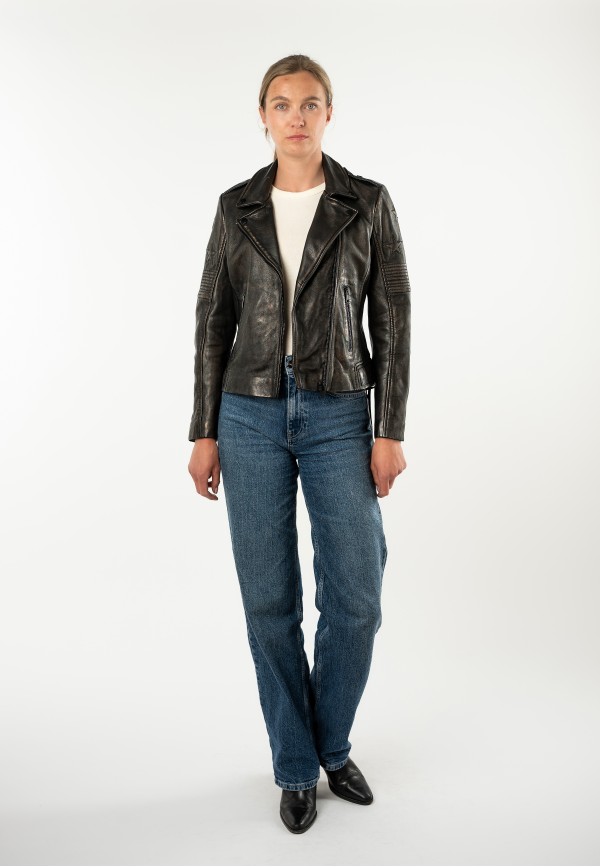 Geacă de Piele Damă Mauritius Negru Antic MWWona Biker Slim Fit — fotografia 4
