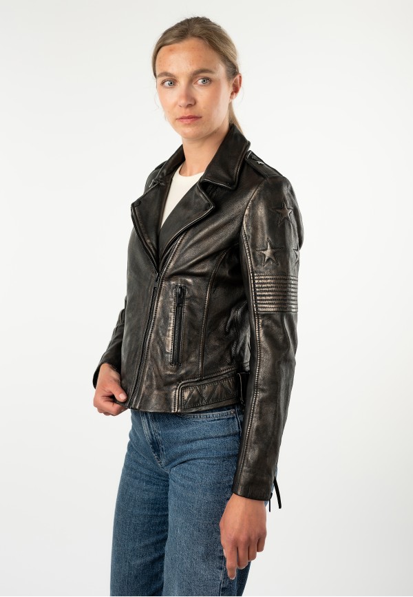 Geacă de Piele Damă Mauritius Negru Antic MWWona Biker Slim Fit — fotografia 5