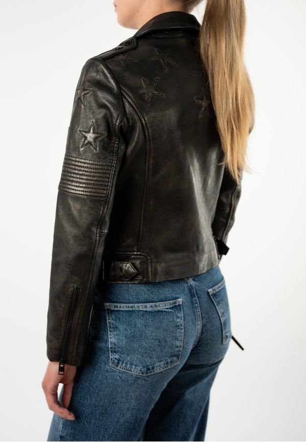 Geacă de Piele Damă Mauritius Negru Antic MWWona Biker Slim Fit — fotografia 7