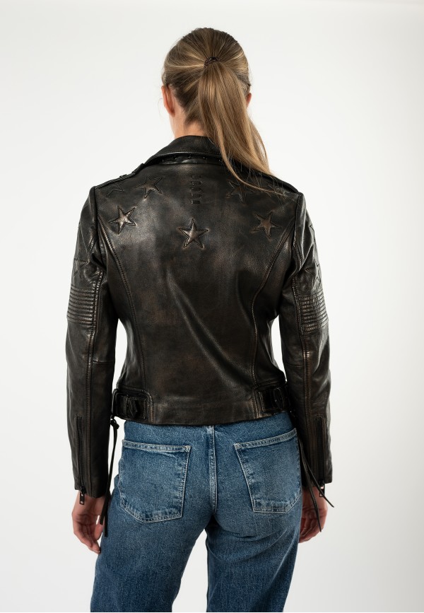 Geacă de Piele Damă Mauritius Negru Antic MWWona Biker Slim Fit — fotografia 9