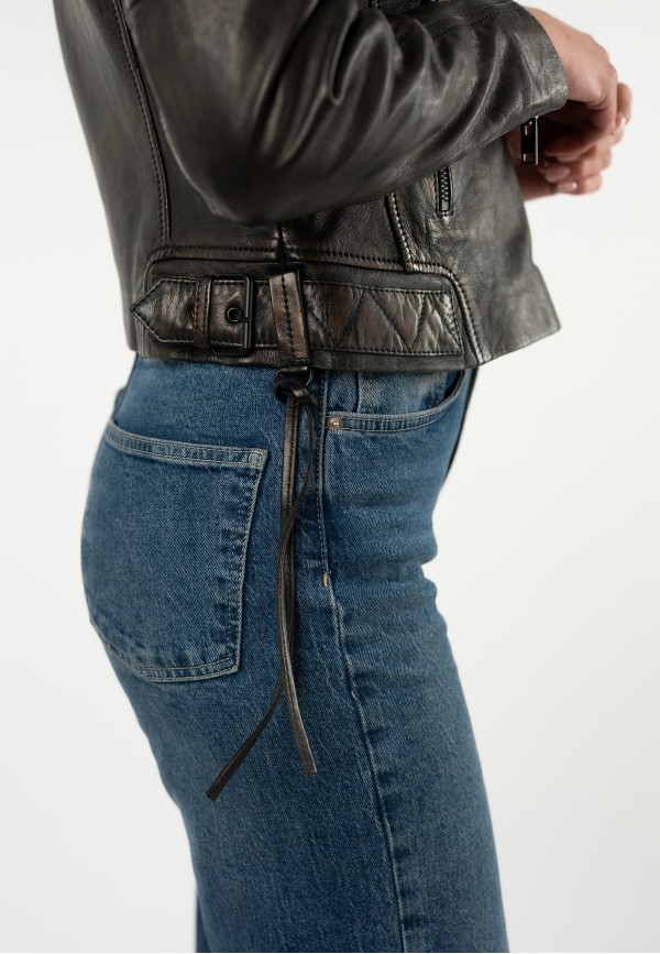 Geacă de Piele Damă Mauritius Negru Antic MWWona Biker Slim Fit — fotografia 10