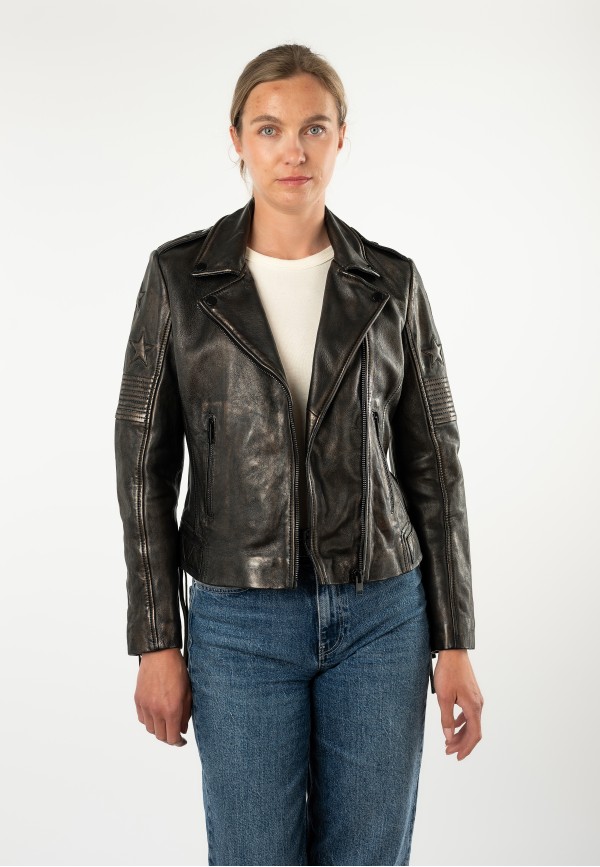 Geacă de Piele Damă Mauritius Negru Antic MWWona Biker Slim Fit — fotografia 11