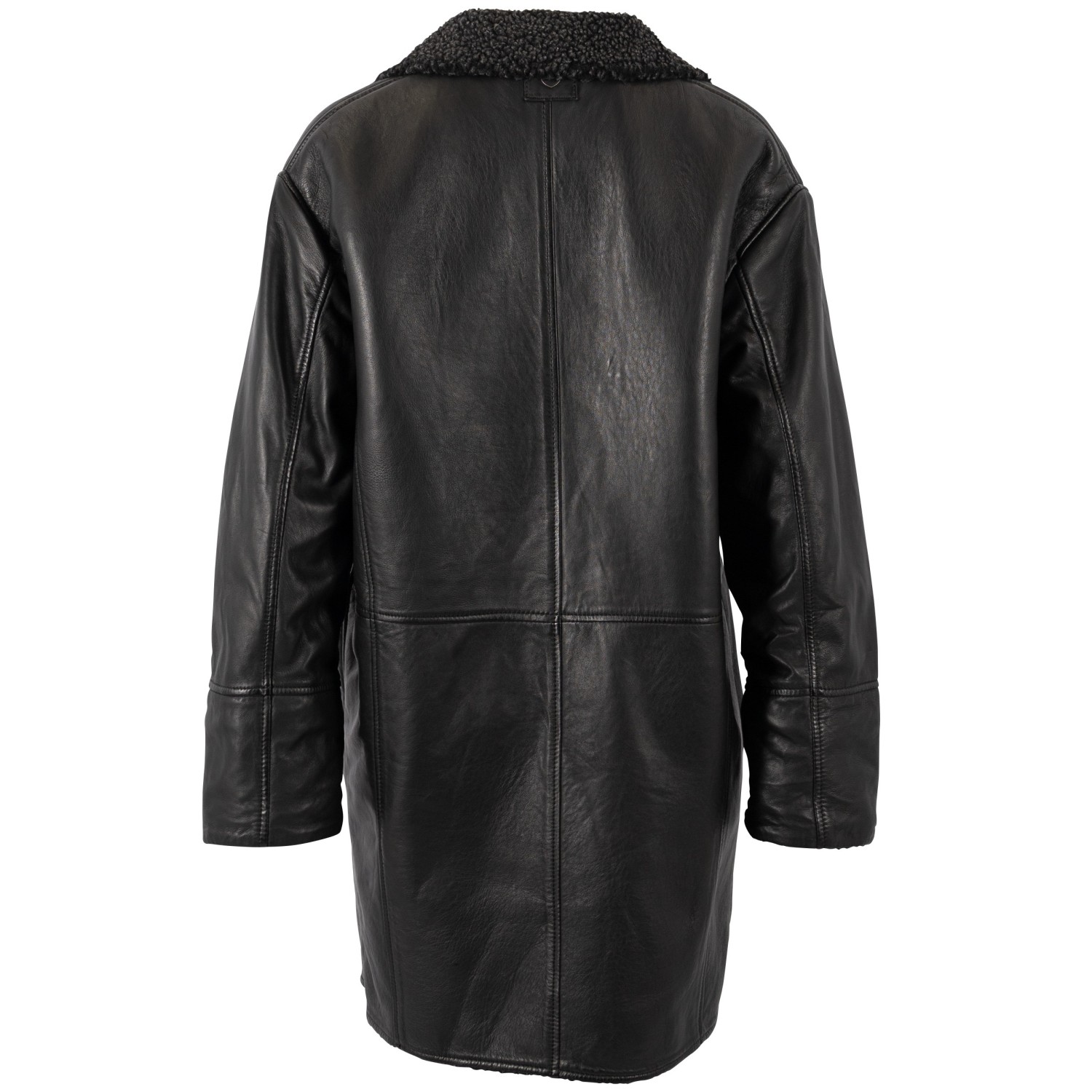 Mauritius MWYuki - Palton de Piele Damă Negru Oversize Palton de Piele Damă Mauritius Negru MWYuki Oversize cu Căptușeală Teddy