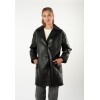 Mauritius MWYuki - Palton de Piele Damă Negru Oversize Palton de Piele Damă Mauritius Negru MWYuki Oversize cu Căptușeală Teddy