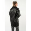 Mauritius MWYuki - Palton de Piele Damă Negru Oversize Palton de Piele Damă Mauritius Negru MWYuki Oversize cu Căptușeală Teddy