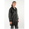 Mauritius MWYuki - Palton de Piele Damă Negru Oversize Palton de Piele Damă Mauritius Negru MWYuki Oversize cu Căptușeală Teddy