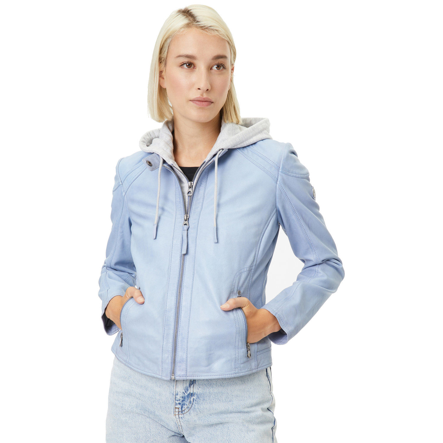 Geaca de Piele Dama Gipsy Albastru Deschis April – Geci de Piele