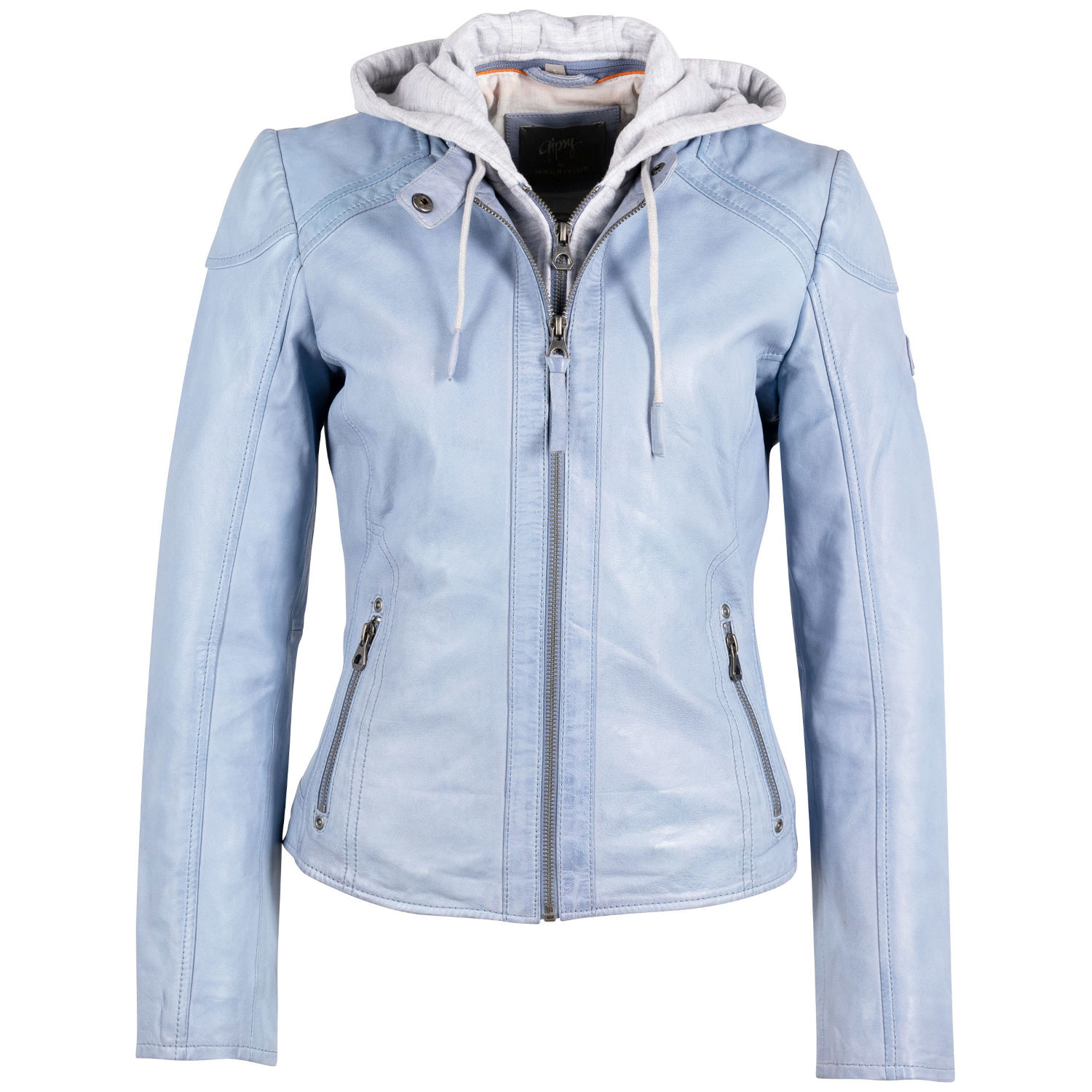 Geaca de Piele Dama Gipsy Albastru Deschis April – Geci de Piele