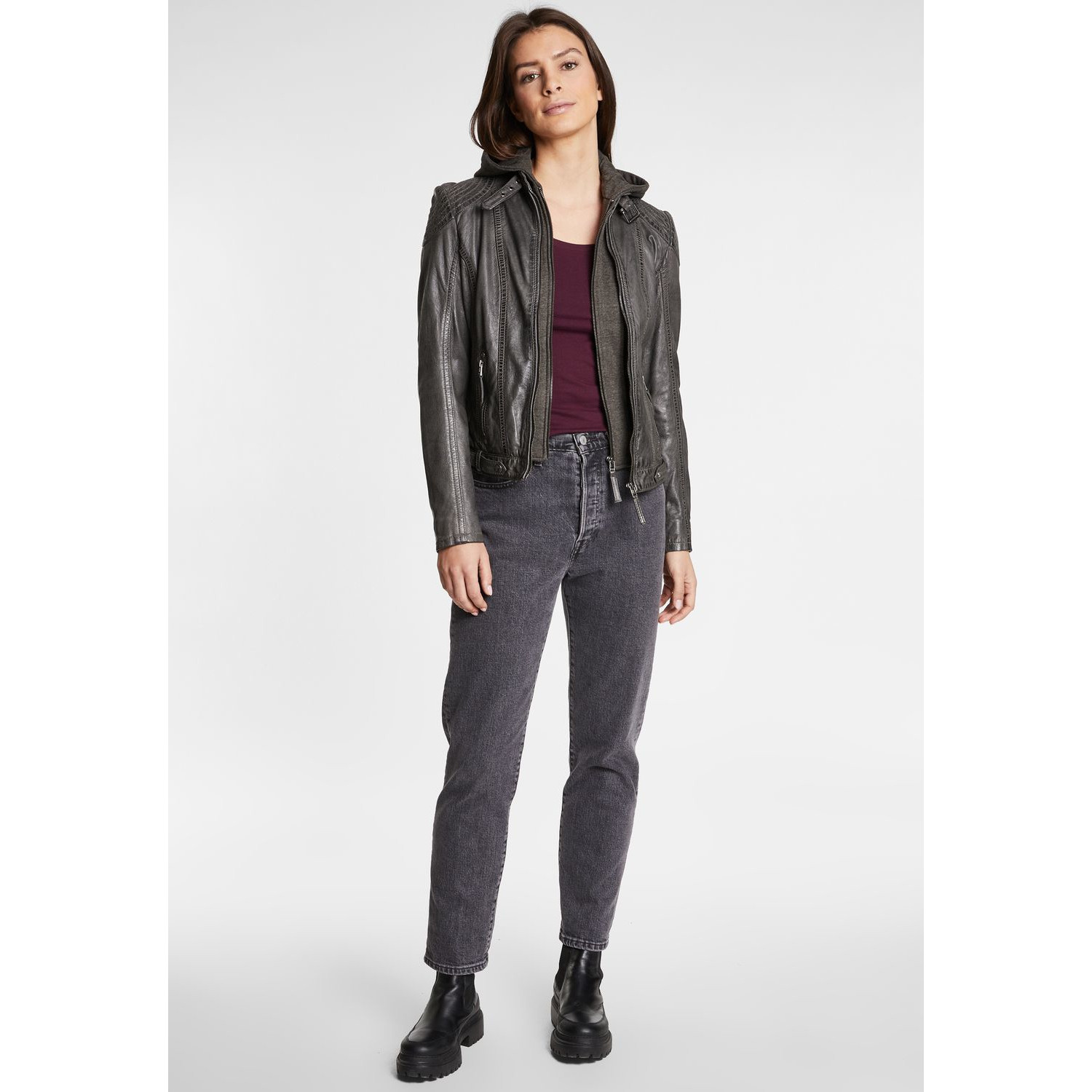 Geaca de Piele Dama Gipsy Antracit Cacey – Black Friday