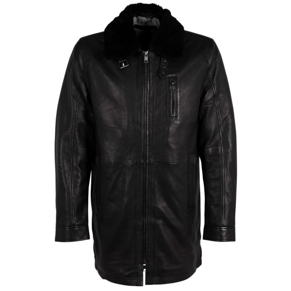Geaca Lunga de Iarna din Piele Barbati Deercraft Neagra DMRevilio – Black Friday — fotografia 1
