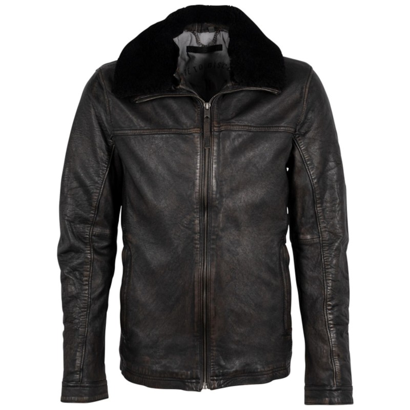 Geaca de Iarna din Piele Barbati Deercraft Negru/Bej DMSiryus – IMBRACAMINTE