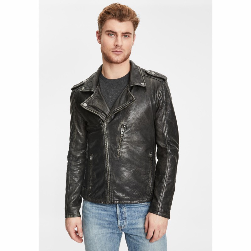 Geaca de Piele Barbati Gipsy Negru Antic G2MAilo – IMBRACAMINTE