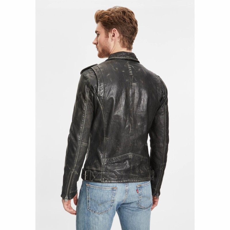 Geaca de Piele Barbati Gipsy Negru Antic G2MAilo – IMBRACAMINTE