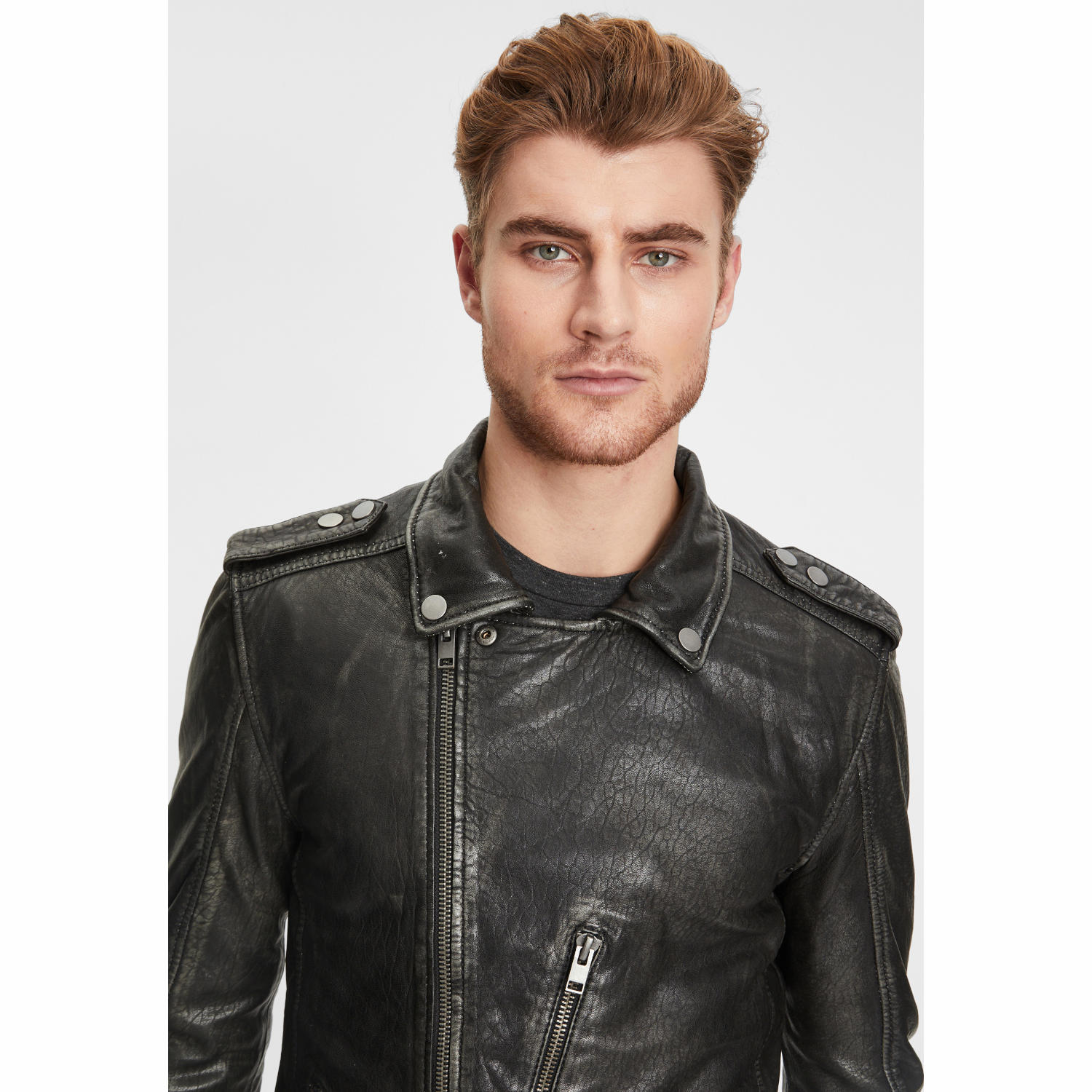 Geaca de Piele Barbati Gipsy Negru Antic G2MAilo – IMBRACAMINTE