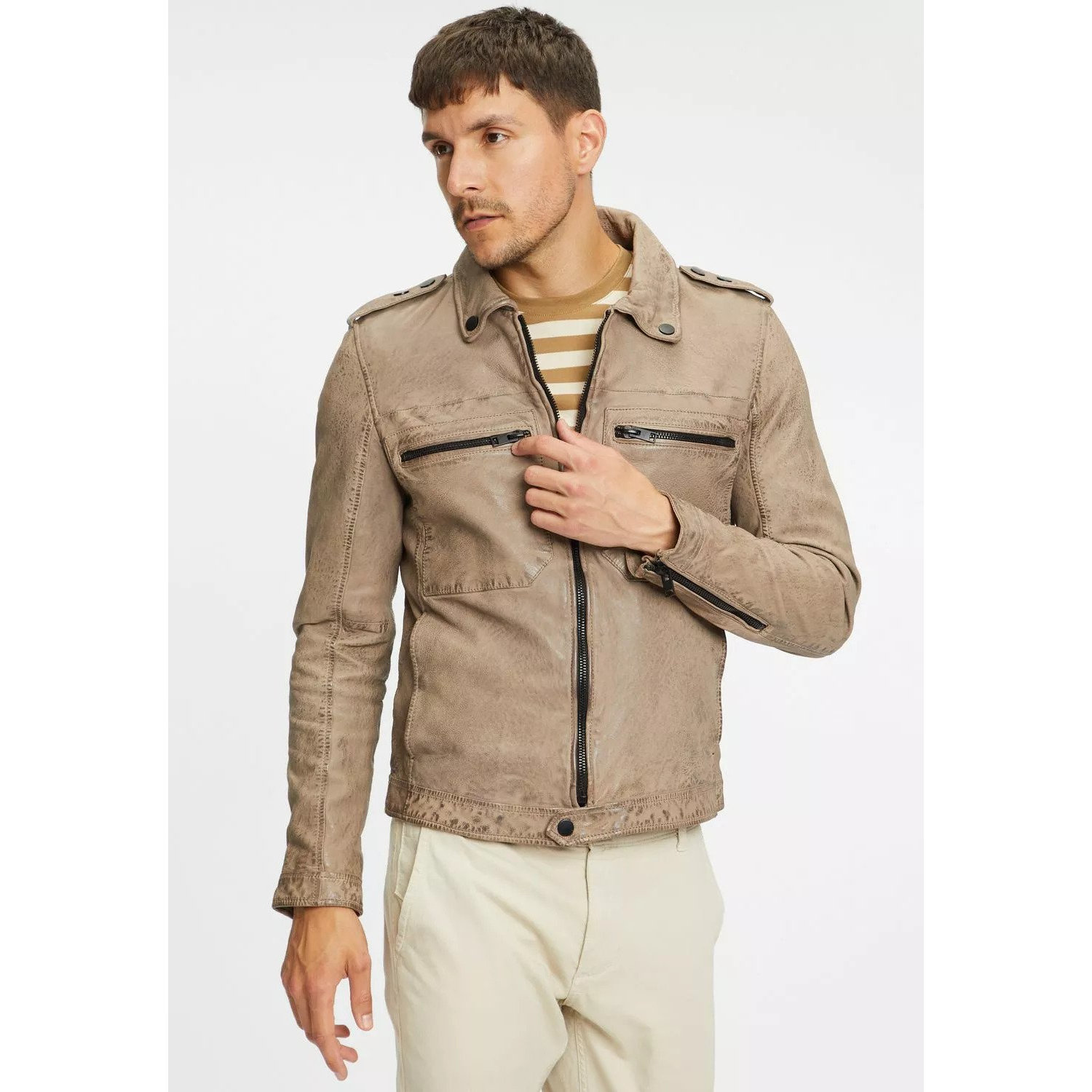 Geaca de Piele Barbati Gipsy Gri Deschis G2MBrenton – IMBRACAMINTE