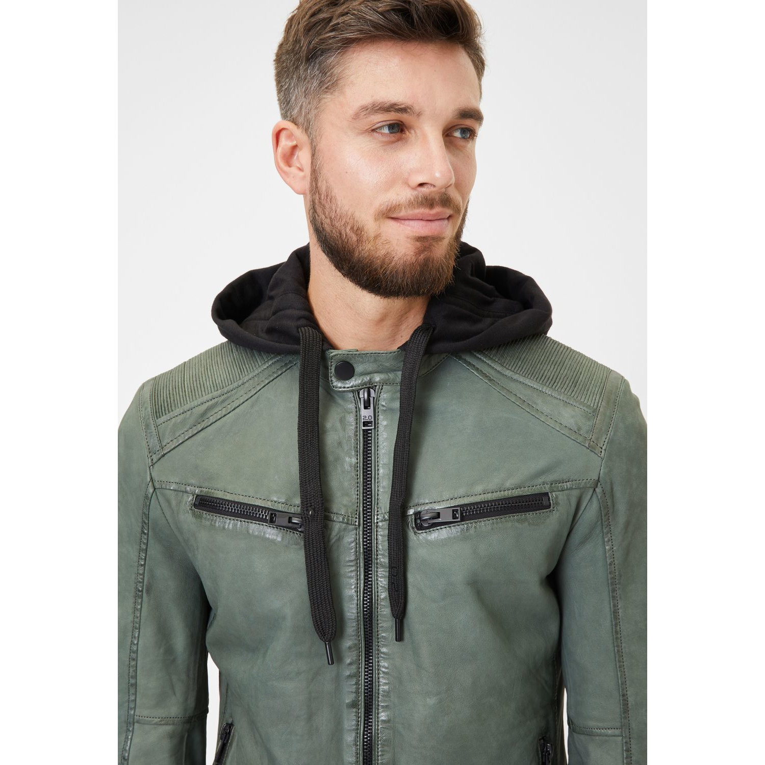 Geaca de Piele Barbati Gipsy Verde Salvie Inchis G2MSayto – Geci de Piele