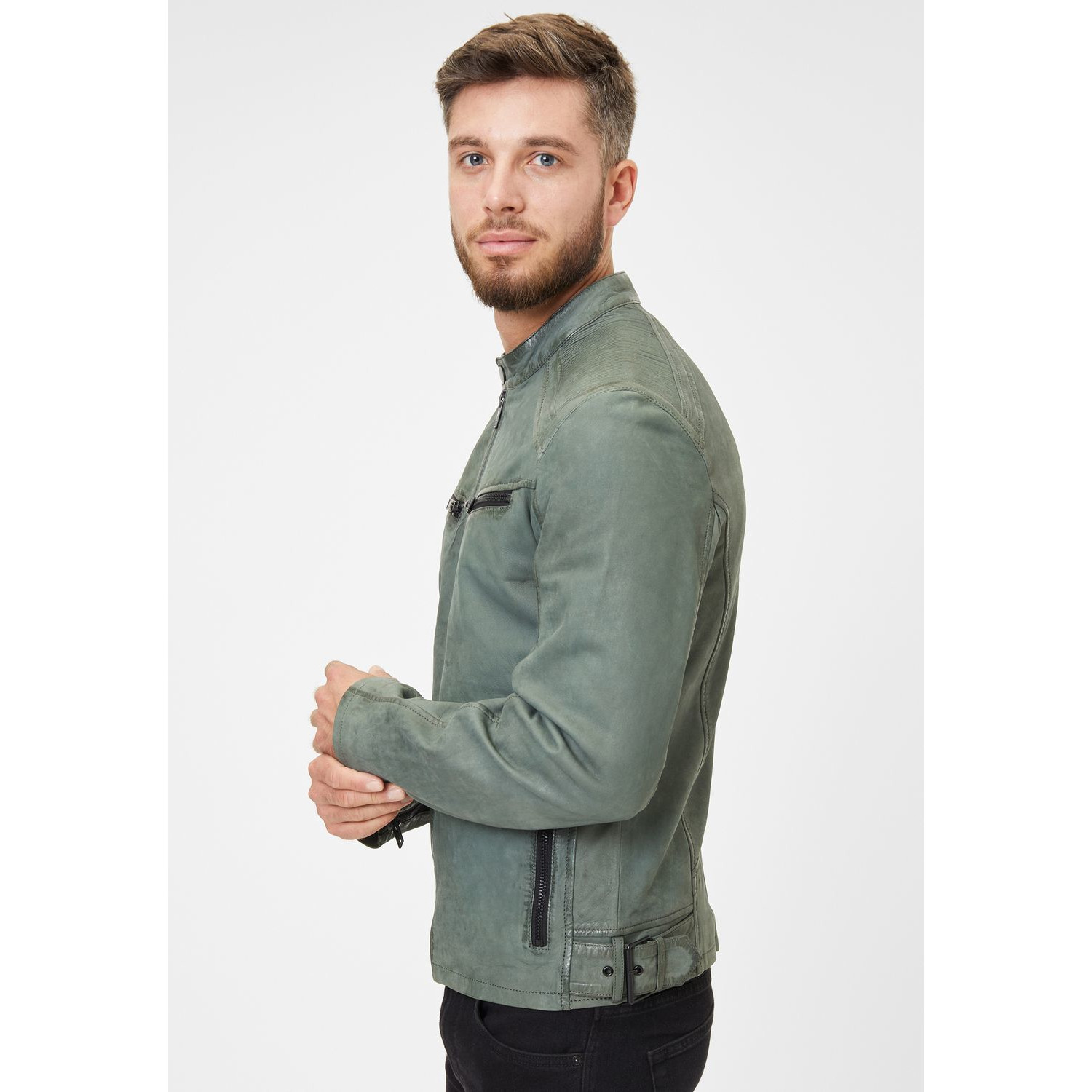 Geaca de Piele Barbati Gipsy Verde Salvie Inchis G2MSayto – Geci de Piele