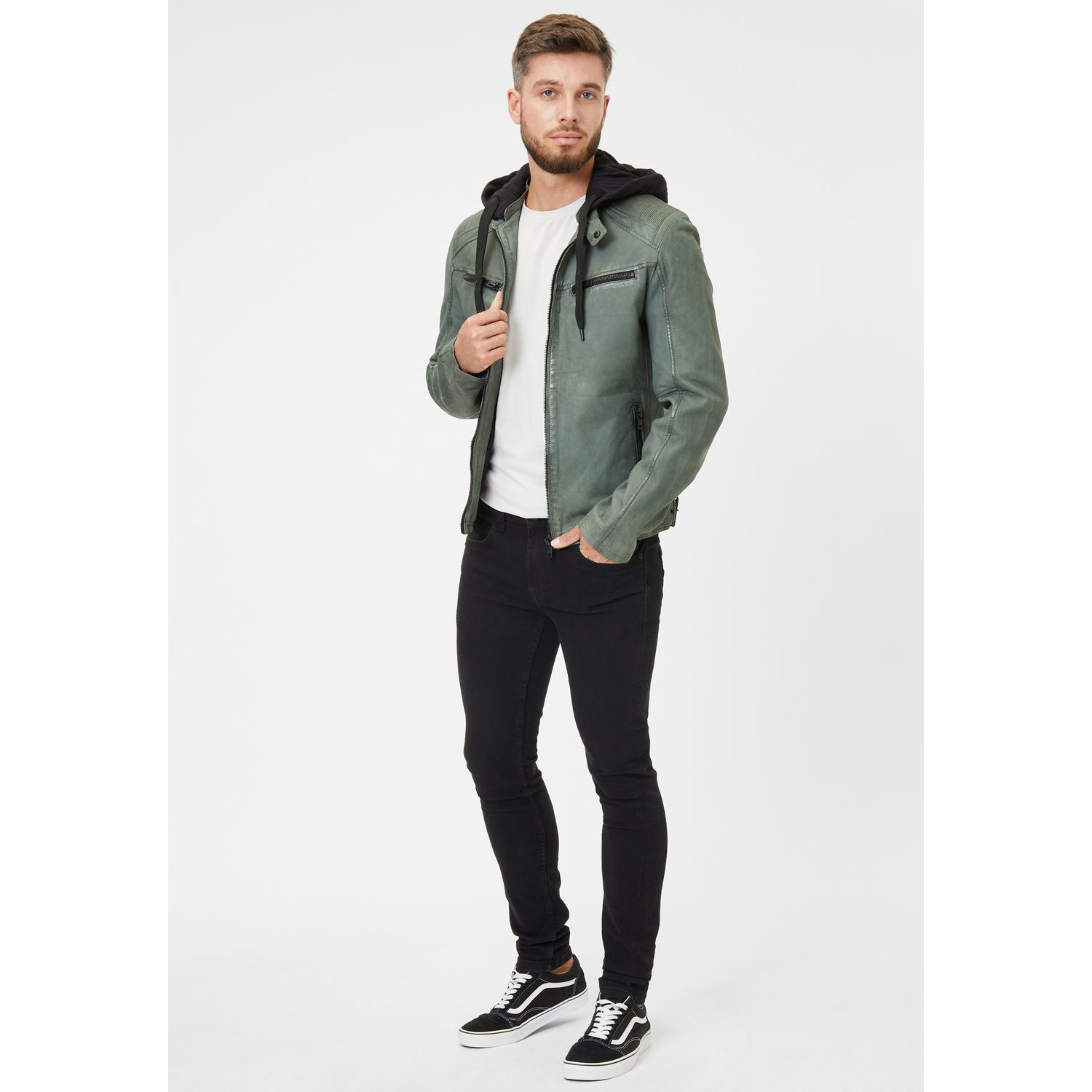 Geaca de Piele Barbati Gipsy Verde Salvie Inchis G2MSayto – Geci de Piele