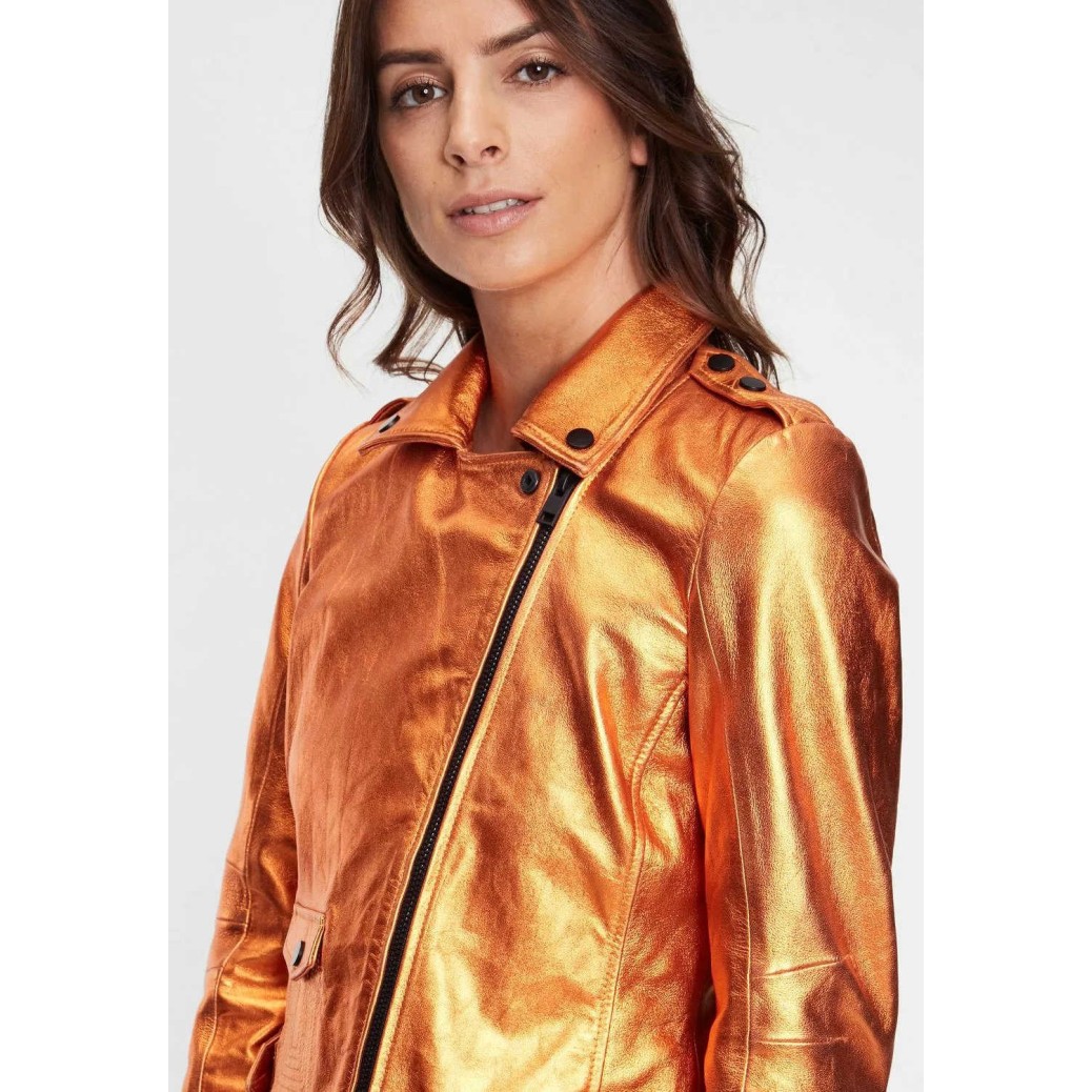 Geaca de Piele Dama Gipsy Portocaliu Metalic G2WAdine 2 SF LAMEV – IMBRACAMINTE