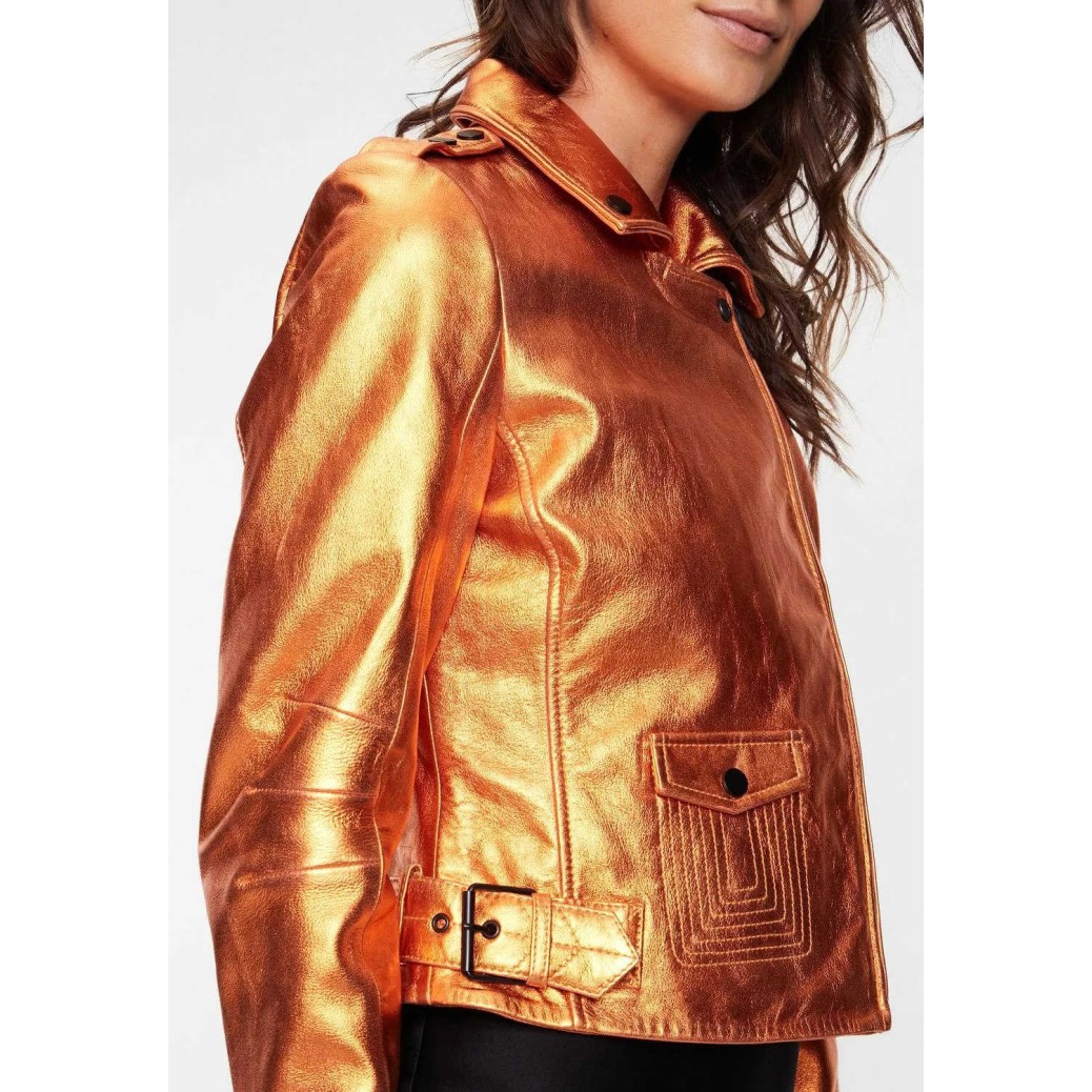 Geaca de Piele Dama Gipsy Portocaliu Metalic G2WAdine 2 SF LAMEV – IMBRACAMINTE