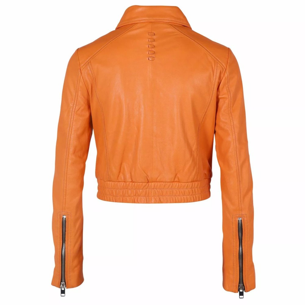 Geaca Scurta de Piele Dama Gipsy Portocalie G2WDamara SF LABRIV geci de piele - readytowear.ro