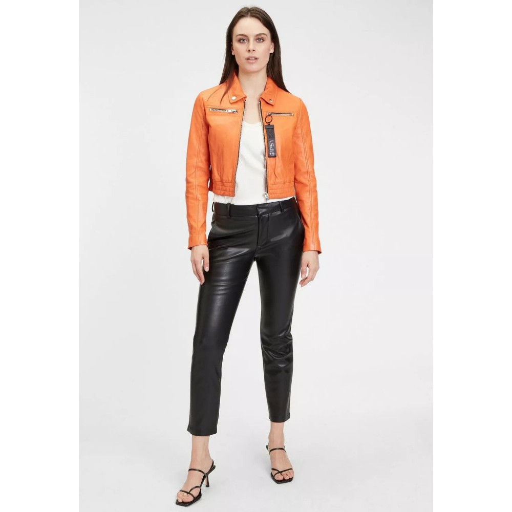 Geaca Scurta de Piele Dama Gipsy Portocalie G2WDamara SF LABRIV geci de piele - readytowear.ro