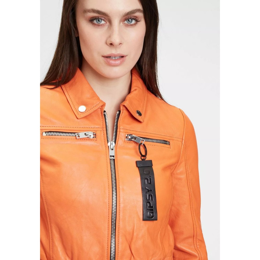 Geaca Scurta de Piele Dama Gipsy Portocalie G2WDamara SF LABRIV geci de piele - readytowear.ro