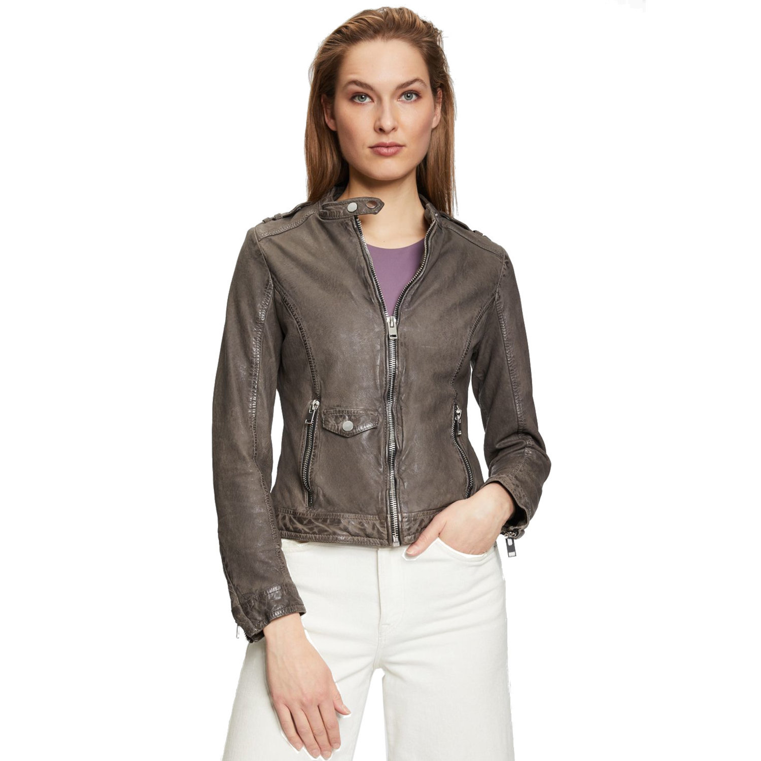 Geaca de Piele Dama Gipsy Gri G2WNyla – IMBRACAMINTE