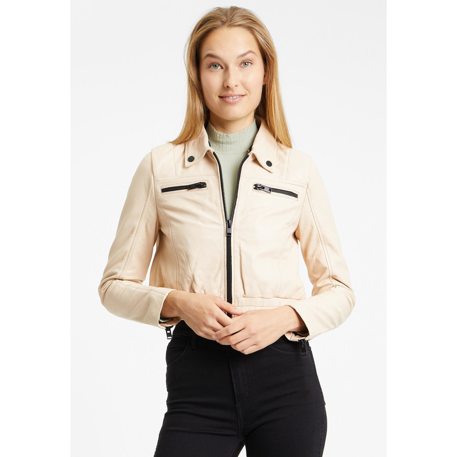 Geaca Scurta de Piele Dama Gipsy Alb Galbui G2WObea – IMBRACAMINTE