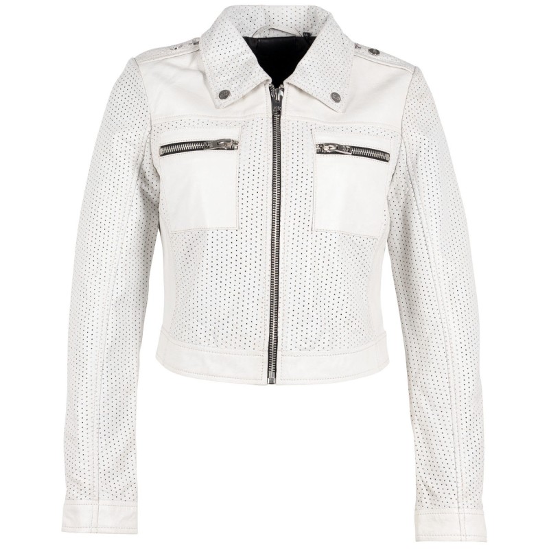 Geaca Scurta de Piele Dama Gipsy Alb Murdar G2WShala – IMBRACAMINTE