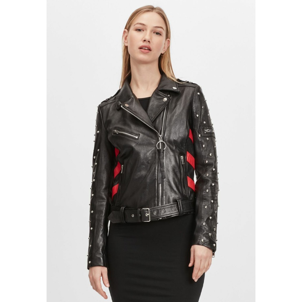 Geaca de Piele Dama Gipsy Negru/Rosu G2WTaly SF LAROXV – IMBRACAMINTE