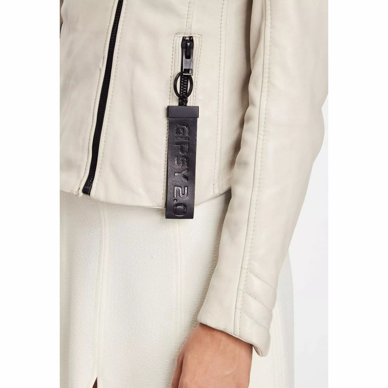 Geaca de Piele Dama Gipsy Alb Murdar G2WZane SF LAROXV – IMBRACAMINTE