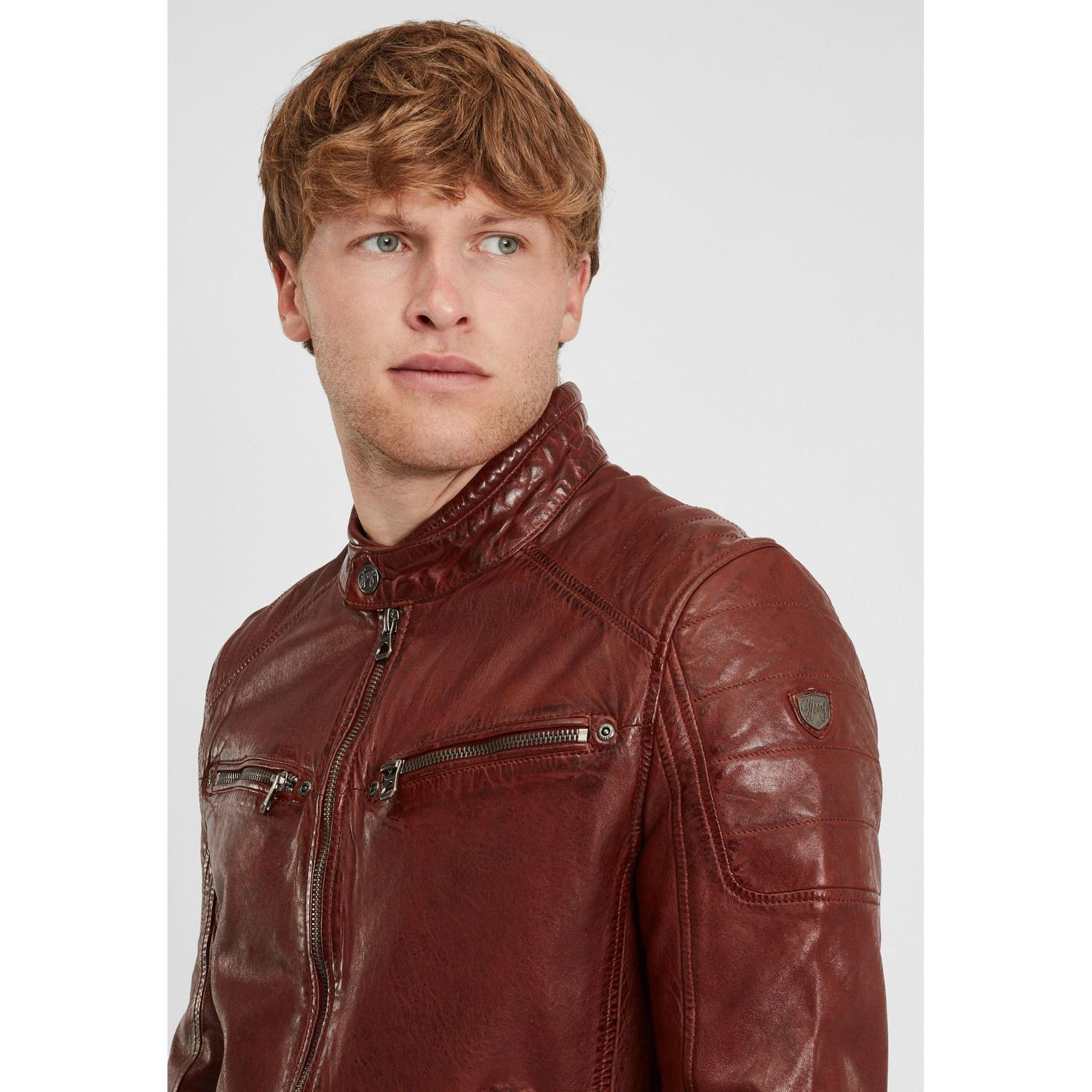 Geaca de Piele Barbati Gipsy Coniac Inchis GBDerry – Black Friday