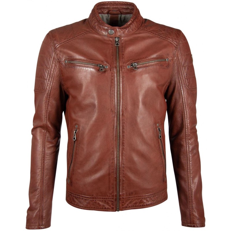 Geaca de Piele Barbati Gipsy Coniac Inchis GBDerry – Black Friday