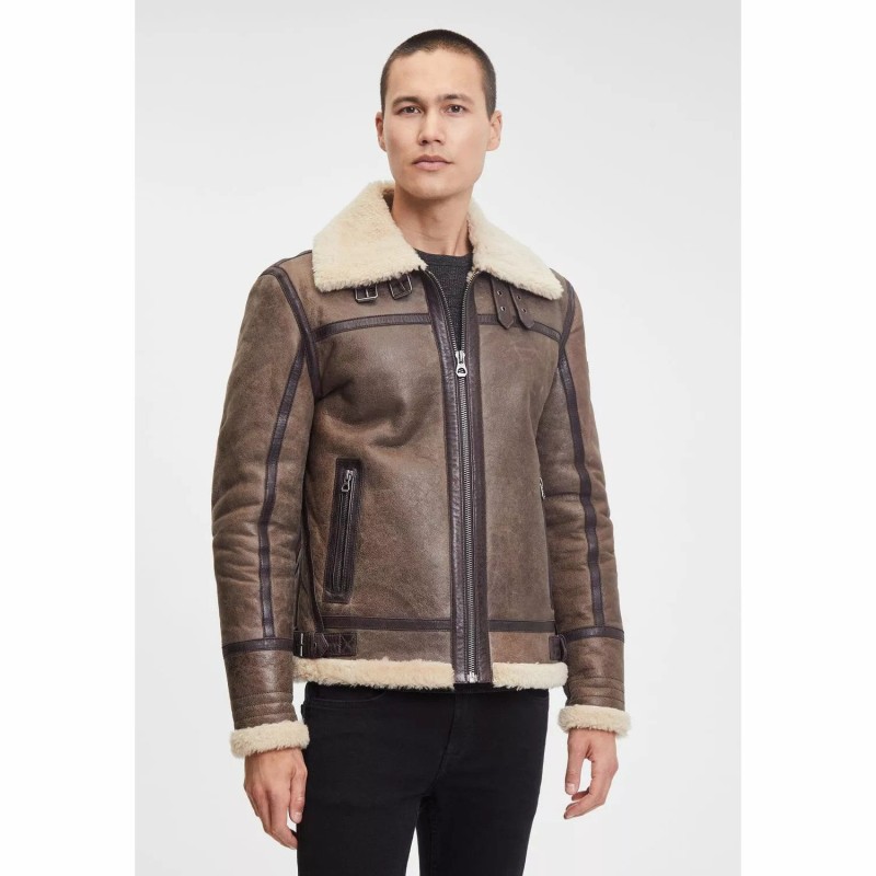 Cojoc de Piele si Blana Naturala Barbati Gipsy Maro Inchis GMAirforce 2 LFCV – Black Friday