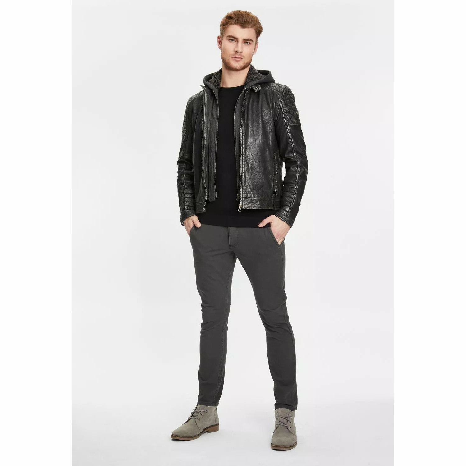 Geaca de Piele Barbati Gipsy Negru Antic GMBako LAROV – Black Friday