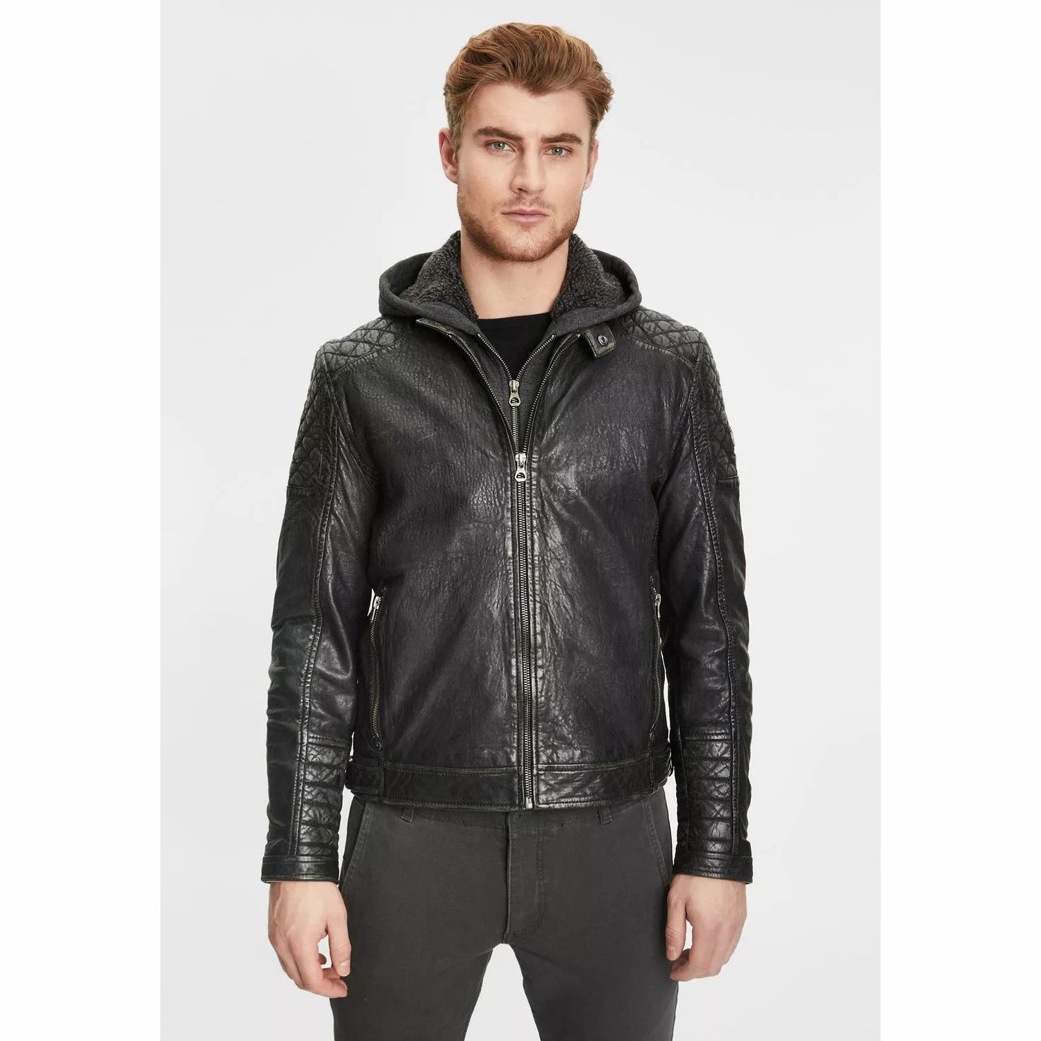 Geaca de Piele Barbati Gipsy Negru Antic GMBako LAROV – Black Friday