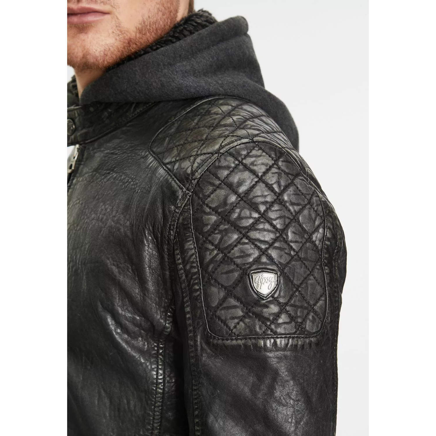 Geaca de Piele Barbati Gipsy Negru Antic GMBako LAROV – Black Friday