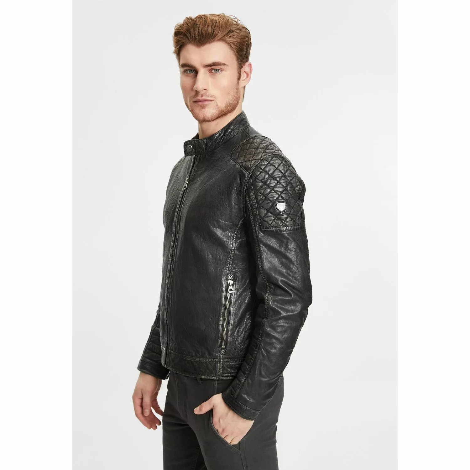 Geaca de Piele Barbati Gipsy Negru Antic GMBako LAROV – Black Friday